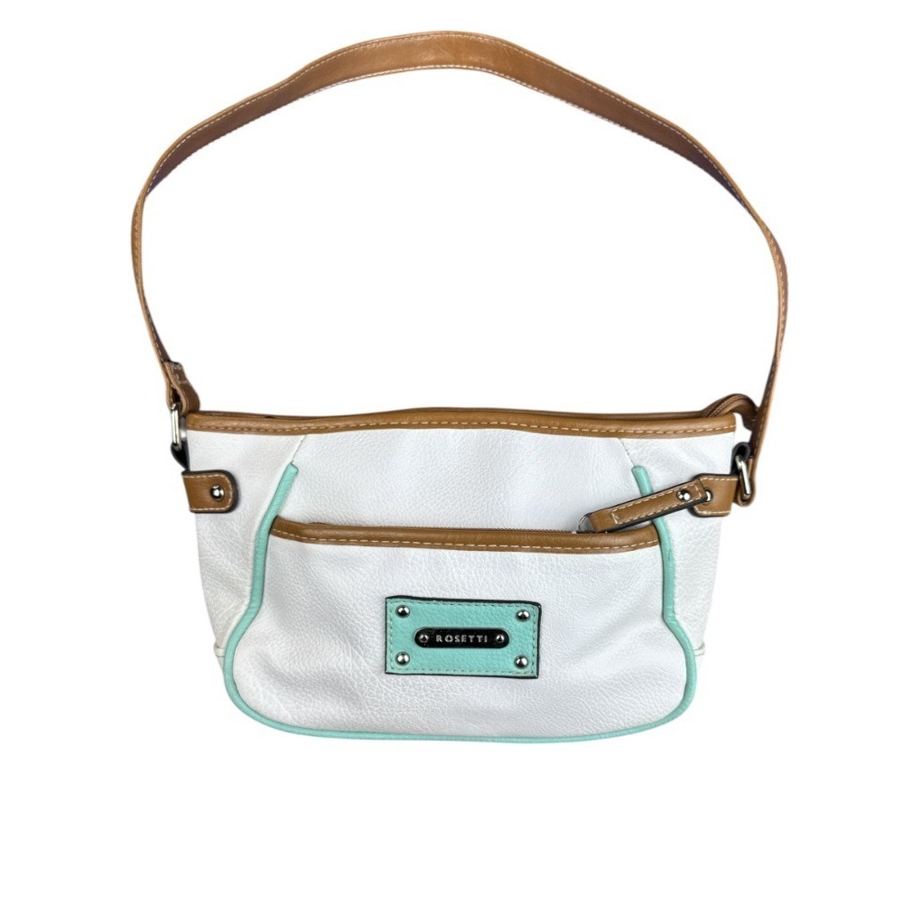 Rosetti Small Shoulder Bag White Tan Mint Green Vegan Leather Multi Pocket Purse
